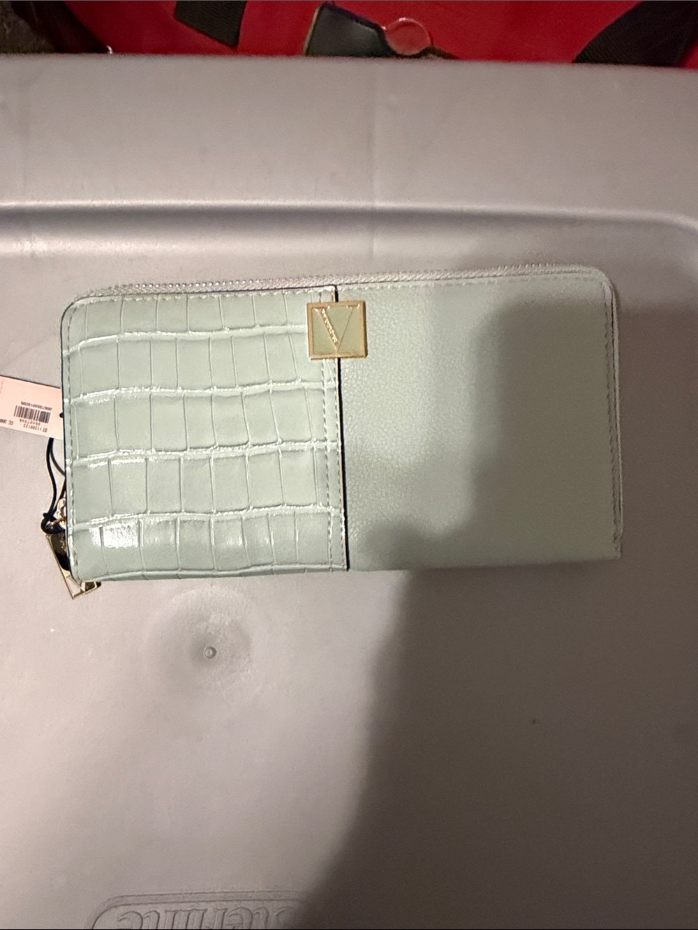 Victoria's Secret Mint Croc-Accent Zip Wallet with Gold V Logo